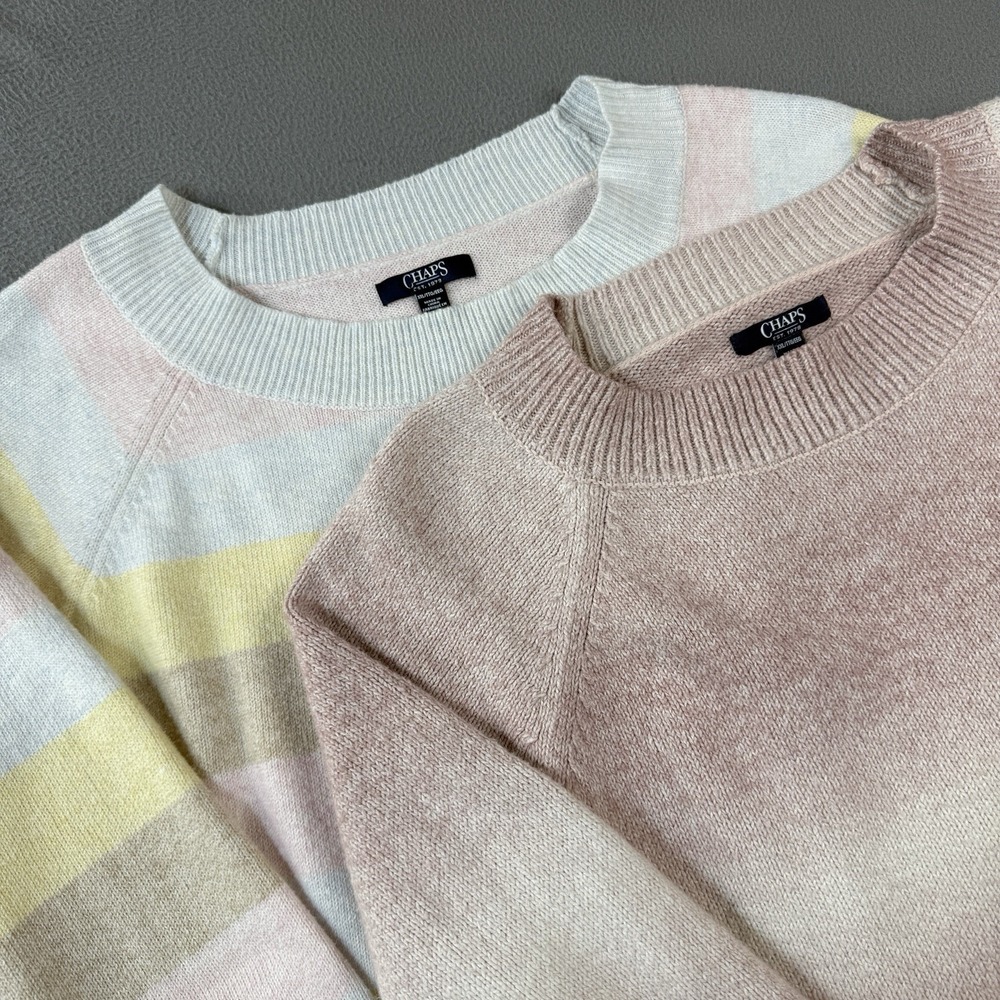 2 Pack - Chaps Knit Sweater Womens XXL Bundle Pink Blue Cotton Blend Round Neck‎
